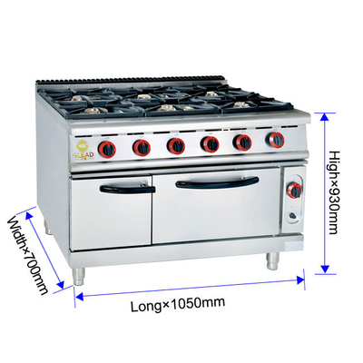 Eficiência Gas range cozinha comercial Cozinha 6 queimador Equipamento de restaurante pesado NG/GPL