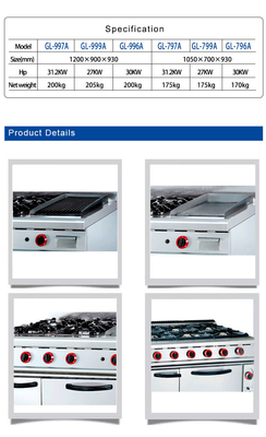 Eficiência Gas range cozinha comercial Cozinha 6 queimador Equipamento de restaurante pesado NG/GPL