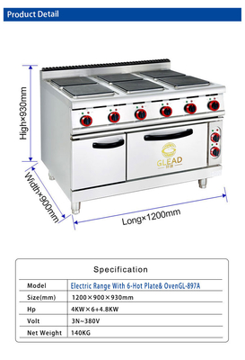 Equipamento de cozinha de restaurante elétrico Grill comercial de aço inoxidável GL-TT-6 Modelo 29KW Potência - 176kg