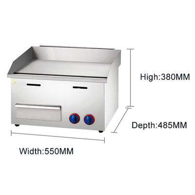 Equipamento de cozinha de grelha a gás com pressão de 2800Pa Grande placa de grelha 11,7kw Potência
