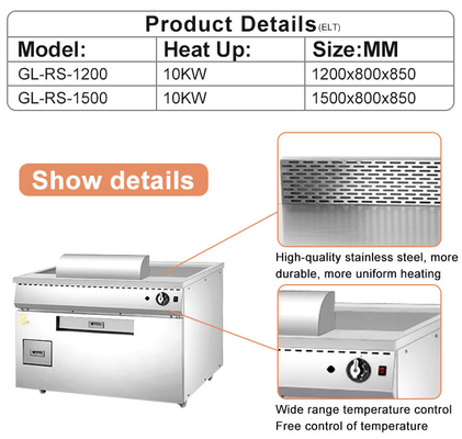 10kw de gás japonês Teppanyaki GPL/2800Pa Equipamento de cozinha de cozinha com 270kg de peso