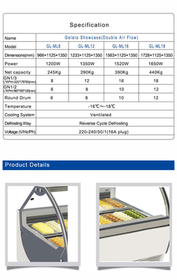 Vitrine de gelado ventilado para refrigeração industrial - 16 a - 18