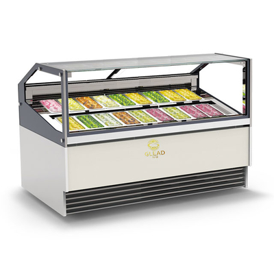 Caixa de exibição do congelador de gelado de estilo italiano com desengelhamento reverso e sistema de arrefecimento ventilado