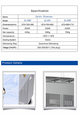 Unidades de armazenamento frio industrial ventiladas / unidades de refrigeração industrial com vitrine inteligente de sorvete Gelato