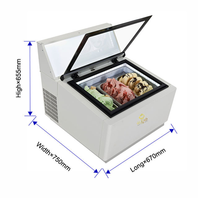 200W Smart Gelato Ice Cream Showcase com ciclo inverso de descongelamento - Unidade de refrigeração industrial 44KG