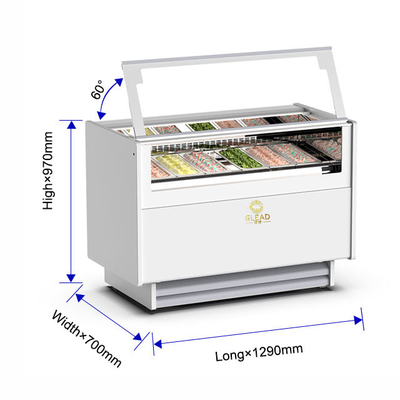 1050W Vitrine de gelado ventilado Unidade de refrigeração com 6 frigoríficos italianos