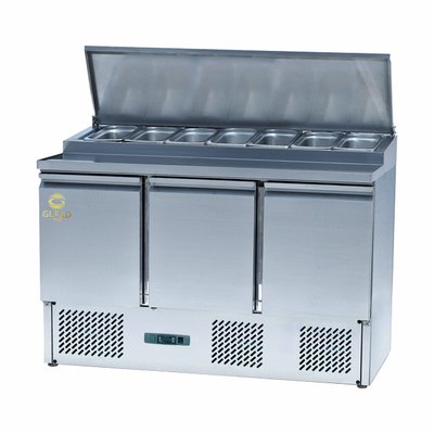 Refrigerador de três portas de aço inoxidável 220-240V Unidade de refrigeração GN1/3 para faixa de temperatura 2-8.C