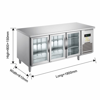 220V-240V 5°C -0°C Porta de vidro dupla Equipamento de refrigeração industrial 150L Display Chiller