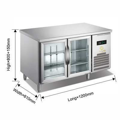 220V-240V 5°C -0°C Porta de vidro dupla Equipamento de refrigeração industrial 150L Display Chiller