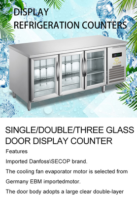 220V-240V 5°C -0°C Porta de vidro dupla Equipamento de refrigeração industrial 150L Display Chiller