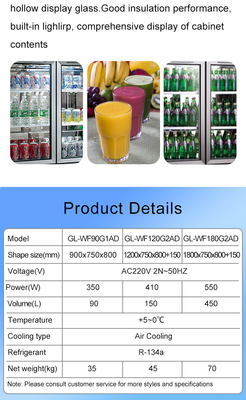 220V-240V 5°C -0°C Porta de vidro dupla Equipamento de refrigeração industrial 150L Display Chiller