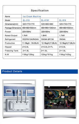 Unidade de refrigeração industrial profissional 2N 240V 1.7kW 2 Hoppers 2x1.8L Tanque de congelamento 200-300 xícaras/h