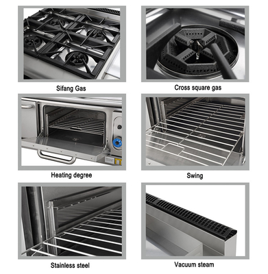 Hotel Gas 4 Range Stove com forno SS304 GLP / gás natural Tipo para uso comercial
