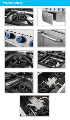 Equipamento de cozinha comercial ergonômico movido a gás que fornece fogão de 6 faixas com características de forno