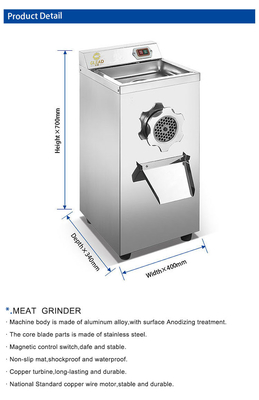 Moinho de carne de aço inoxidável 2200W Equipamento de hotel comercial poderoso com 320kg/h de capacidade de cobre estável