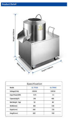 Máquina de corte de batatas de aço inoxidável de 400 kg/h com design seguro e higiênico