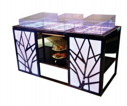 Equipamento comercial de hotéis Mesa de buffet móvel para pratos frios e conservação de frutos do mar com bandeja de gelo de buraco aberto