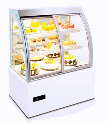 Curva sem geada refrigeração de ar de três camadas exposição comercial de bolo vitrine