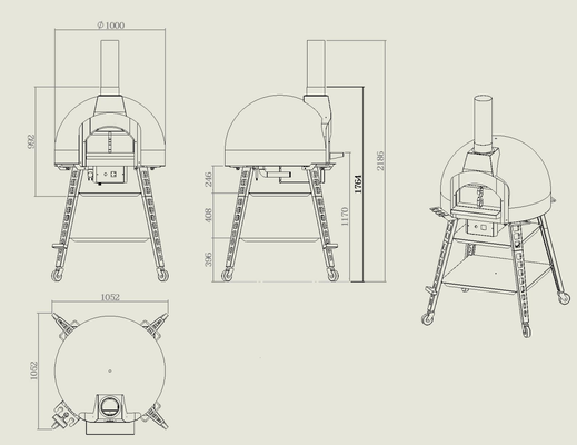 Forno híbrido de pizza de mosaico. Forno de madeira/gás/elétrico, combustível triplo, forno de pizza comercial e doméstico e torradeira de pão.