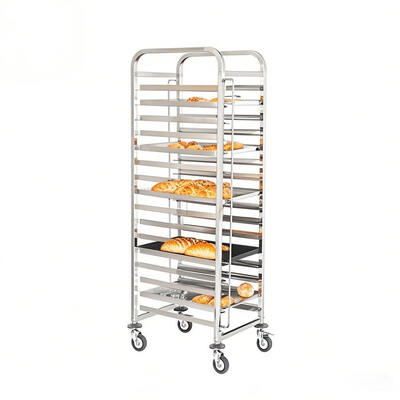 15 camadas de aço inoxidável comercial Pan Pan Rack Trolley ♫ ♫ com rodas de freio de bloqueio para cozinha de padaria entrega e armazenamento