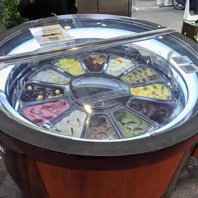 Display comercial rotativo colorido de gelato congelador gelado redondo gabinete de mergulho gelado vitrine de gelado