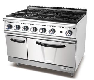 Cozinha industrial que cozinha o fogão de gás autônomo do queimador do equipamento 6 com forno